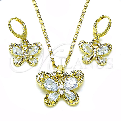 Oro Laminado Earring and Pendant Adult Set, Gold Filled Style Butterfly Design, with White Cubic Zirconia, Polished, Golden Finish, 10.196.0134.2