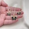 Oro Laminado Earring and Pendant Adult Set, Gold Filled Style Butterfly Design, with Black and White Cubic Zirconia, Polished, Golden Finish, 10.196.0134.3