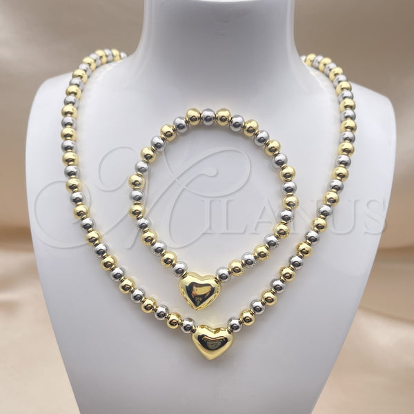 Oro Laminado Necklace and Bracelet, Gold Filled Style Heart and Ball Design, Polished, Two Tone, 06.341.0008