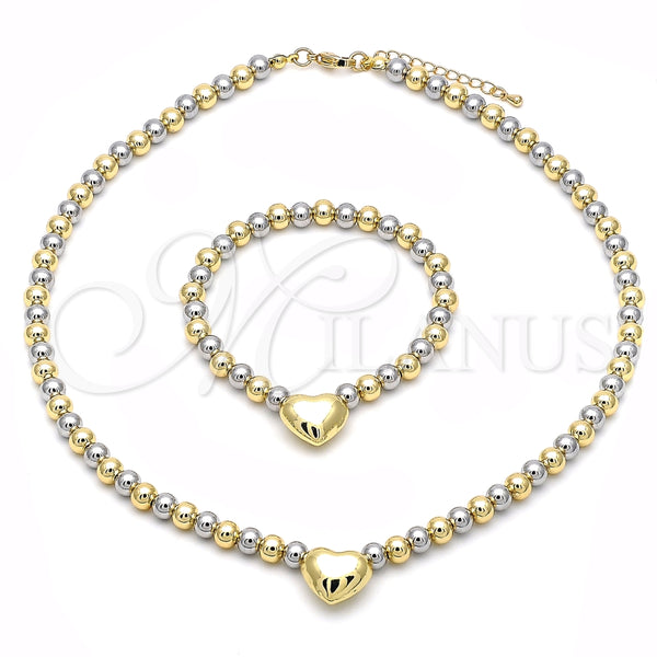 Oro Laminado Necklace and Bracelet, Gold Filled Style Heart and Ball Design, Polished, Two Tone, 06.341.0008