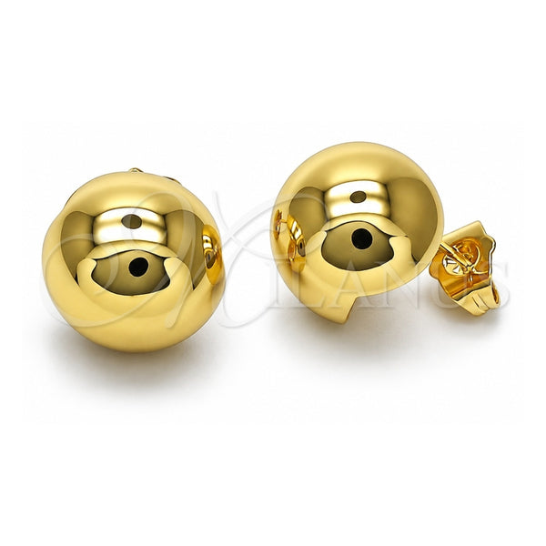Oro Laminado Stud Earring, Gold Filled Style Ball Design, Polished, Golden Finish, 02.156.0685