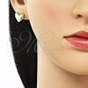 Oro Laminado Stud Earring, Gold Filled Style Heart Design, Polished, Golden Finish, 02.213.0623