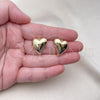 Oro Laminado Stud Earring, Gold Filled Style Heart Design, Polished, Golden Finish, 02.213.0624