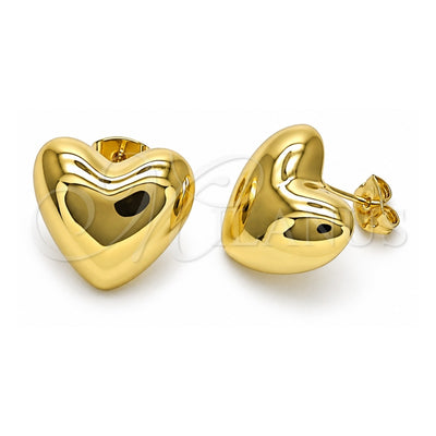 Oro Laminado Stud Earring, Gold Filled Style Heart Design, Polished, Golden Finish, 02.213.0626