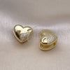 Oro Laminado Stud Earring, Gold Filled Style Heart Design, with White Micro Pave, Polished, Golden Finish, 02.213.0629.12
