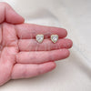 Oro Laminado Stud Earring, Gold Filled Style Heart and Cluster Design, with White Cubic Zirconia and White Micro Pave, Polished, Golden Finish, 02.283.0091