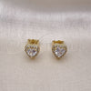 Oro Laminado Stud Earring, Gold Filled Style Heart and Cluster Design, with White Cubic Zirconia and White Micro Pave, Polished, Golden Finish, 02.283.0091