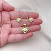 Oro Laminado Earring and Pendant Adult Set, Gold Filled Style Heart Design, with White Cubic Zirconia, Polished, Golden Finish, 10.156.0486