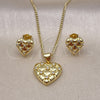 Oro Laminado Earring and Pendant Adult Set, Gold Filled Style Heart Design, with White Cubic Zirconia, Polished, Golden Finish, 10.156.0486