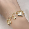 Oro Laminado Charm Bracelet, Gold Filled Style Heart and Rolo Design, Polished, Golden Finish, 03.213.0255.07 (25 MM Thickness, 7 Inches Length)
