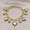 Oro Laminado Charm Bracelet, Gold Filled Style Heart and Rolo Design, Polished, Golden Finish, 03.213.0255.07 (25 MM Thickness, 7 Inches Length)