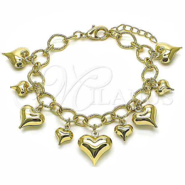 Gold Filled Bracelet — Charm Bracelet Heart and Rolo Design Polished 03. — main product view — SKU 154901 | Oro Laminado brazalete — Charm Bracelet corazón and Rolo diseño pulido 03. — SKU 154901