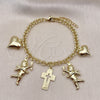 Oro Laminado Charm Bracelet, Gold Filled Style Rolo and Heart Design, Polished, Golden Finish, 03.213.0258.07 (05 MM Thickness, 7 Inches Length)