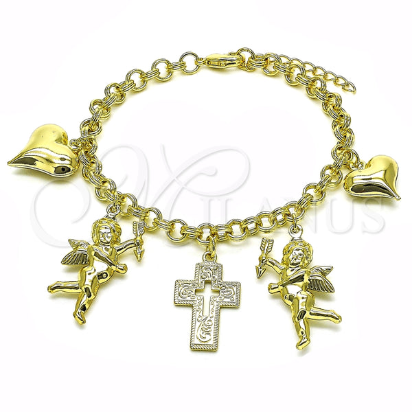 Gold Filled Bracelet — Charm Bracelet Rolo and Heart Design Polished 03. — main product view — SKU 154904 | Oro Laminado brazalete — Charm Bracelet Rolo and corazón diseño pulido 03. — SKU 154904