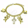 Oro Laminado Charm Bracelet, Gold Filled Style Rolo and Heart Design, Polished, Golden Finish, 03.213.0258.07 (05 MM Thickness, 7 Inches Length)