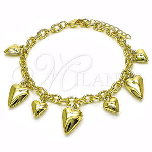 Gold Filled Bracelet — Charm Bracelet Heart and Rolo Design Polished 03. — main product view — SKU 154905 | Oro Laminado brazalete — Charm Bracelet corazón and Rolo diseño pulido 03. — SKU 154905