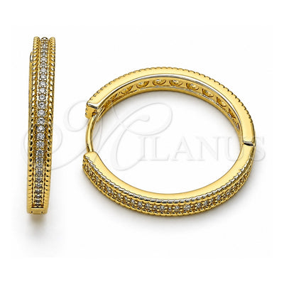 Oro Laminado Huggie Hoop, Gold Filled Style with White Micro Pave, Polished, Golden Finish, 02.213.0632.28