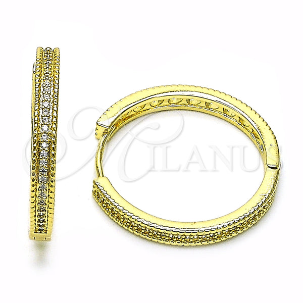 Gold Filled Hoop Earrings — Huggie Hoop with White Micro Pave Polished 02. — main product view — SKU 154922 | Oro Laminado aretes de aro — Huggie Hoop with blanco Micro Pave pulido 02. — SKU 154922