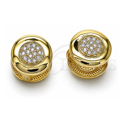 Oro Laminado Huggie Hoop, Gold Filled Style with White Micro Pave, Polished, Golden Finish, 02.213.0633.14