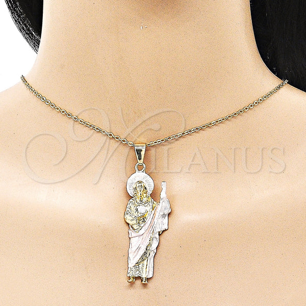 Gold Filled Pendant — Religious Pendant San Judas Design Diamond Cutting Tricolor — alternate product view — SKU 154927 | Oro Laminado dije — Religious Pendant San Judas diseño Diamond Cutting Tricolor — SKU 154927