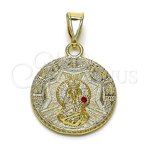 Gold Filled Pendant — Religious Pendant Caridad del Cobre Design with Garnet — main product view — SKU 154928 | Oro Laminado dije — Religious Pendant Caridad del Cobre diseño with Garnet — SKU 154928
