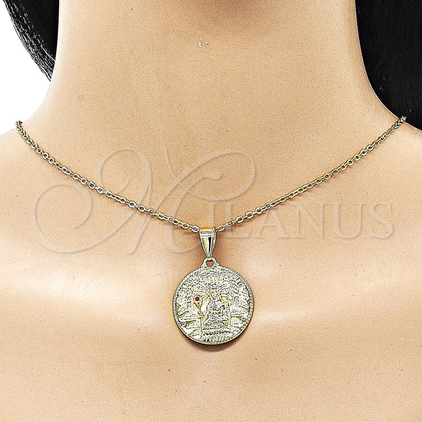 Gold Filled Pendant — Religious Pendant Jesus Design with Garnet Crystal Diamond — alternate product view — SKU 154929 | Oro Laminado dije — Religious Pendant Jesus diseño with Garnet cristal Diamond — SKU 154929