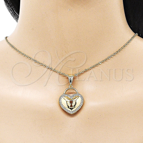 Gold Filled Pendant — Fancy Pendant Heart and key Design with White — alternate product view — SKU 154932 | Oro Laminado dije — elegante Pendant corazón and key diseño with blanco — SKU 154932
