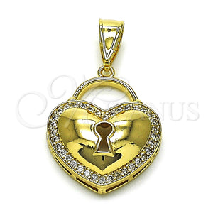 Gold Filled Pendant — Fancy Pendant Heart and key Design with White — main product view — SKU 154932 | Oro Laminado dije — elegante Pendant corazón and key diseño with blanco — SKU 154932
