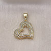 Oro Laminado Fancy Pendant, Gold Filled Style Heart Design, with White Micro Pave, Polished, Golden Finish, 05.411.0026