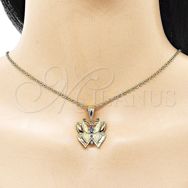 Gold Filled Pendant — Fancy Pendant Butterfly Design with Multicolor Cubic Zirconia — alternate product view — SKU 154944 | Oro Laminado dije — elegante Pendant Butterfly diseño with Multicolor Cubic Zirconia — SKU 154944