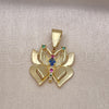 Oro Laminado Fancy Pendant, Gold Filled Style Butterfly Design, with Multicolor Cubic Zirconia, Polished, Golden Finish, 05.411.0033.1