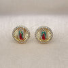 Oro Laminado Stud Earring, Gold Filled Style Guadalupe Design, with White Micro Pave, Diamond Cutting Finish, Tricolor, 02.411.0001