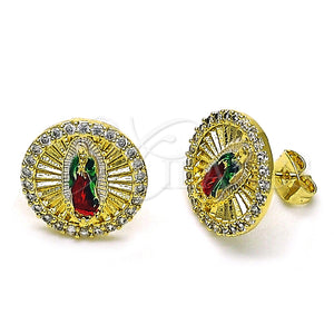 Gold Filled Ring — Stud Earring Guadalupe Design with White Micro Pave — main product view — SKU 154949 | Oro Laminado anillo — Stud Earring Guadalupe diseño with blanco Micro Pave — SKU 154949
