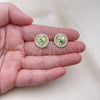 Oro Laminado Stud Earring, Gold Filled Style San Judas Design, with White Micro Pave, Polished, Tricolor, 02.411.0002