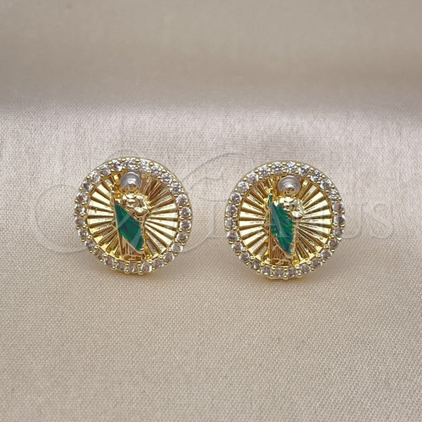 Gold Filled Ring — Stud Earring San Judas Design with White Micro — alternate product view — SKU 154950 | Oro Laminado anillo — Stud Earring San Judas diseño with blanco Micro — SKU 154950