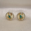 Oro Laminado Stud Earring, Gold Filled Style San Judas Design, with White Micro Pave, Polished, Tricolor, 02.411.0002