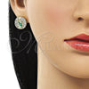 Oro Laminado Stud Earring, Gold Filled Style San Judas Design, with White Micro Pave, Polished, Golden Finish, 02.411.0003