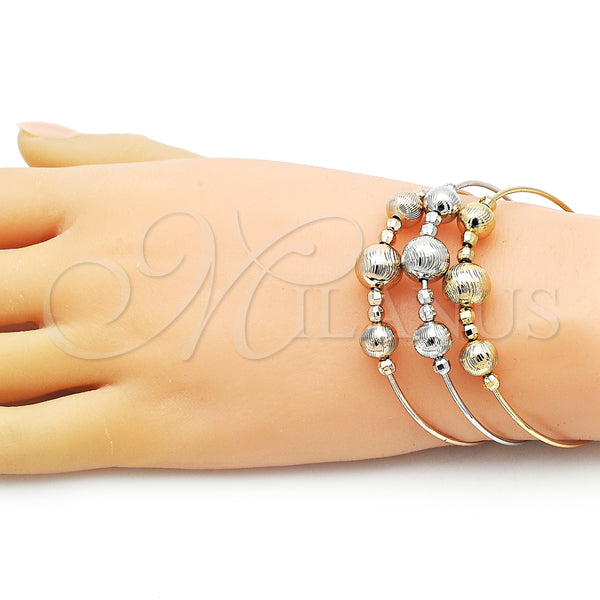 Gold Filled Jewelry — Trio Bangle Ball and Disco Design Diamond Cutting — alternate product view — SKU 154952 | Oro Laminado joyería — Trio Bangle Ball and Disco diseño Diamond Cutting — SKU 154952