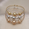 Oro Laminado Trio Bangle, Gold Filled Style Ball and Disco Design, Diamond Cutting Finish, Tricolor, 07.170.0016 (01 MM Thickness, One size fits all)