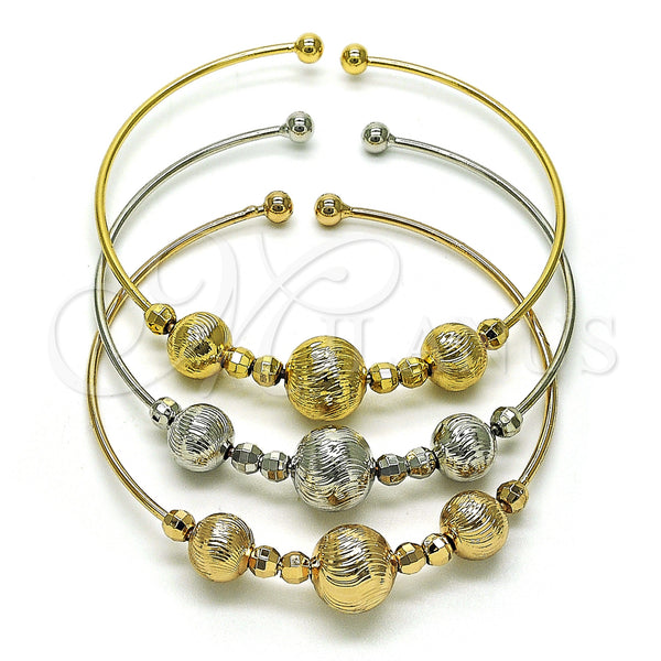Gold Filled Jewelry — Trio Bangle Ball and Disco Design Diamond Cutting — main product view — SKU 154952 | Oro Laminado joyería — Trio Bangle Ball and Disco diseño Diamond Cutting — SKU 154952
