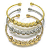 Oro Laminado Trio Bangle, Gold Filled Style Ball Design, Diamond Cutting Finish, Tricolor, 07.170.0018 (03 MM Thickness, One size fits all)