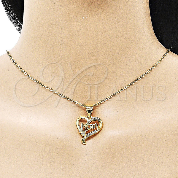 Gold Filled Pendant — Fancy Pendant Heart and Mom Design with White — alternate product view — SKU 154959 | Oro Laminado dije — elegante Pendant corazón and Mom diseño with blanco — SKU 154959