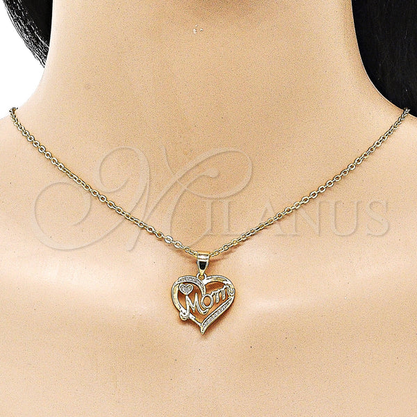Gold Filled Pendant — Fancy Pendant Heart and Mom Design with White — alternate product view — SKU 154960 | Oro Laminado dije — elegante Pendant corazón and Mom diseño with blanco — SKU 154960