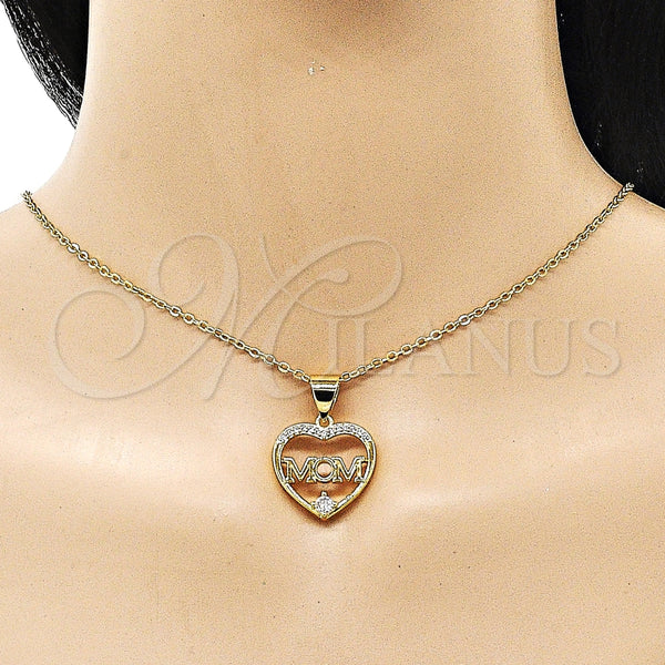 Gold Filled Pendant — Fancy Pendant Heart and Mom Design with White — alternate product view — SKU 154964 | Oro Laminado dije — elegante Pendant corazón and Mom diseño with blanco — SKU 154964
