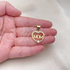 Oro Laminado Fancy Pendant, Gold Filled Style Heart and Mom Design, with White Cubic Zirconia, Polished, Golden Finish, 05.342.0204