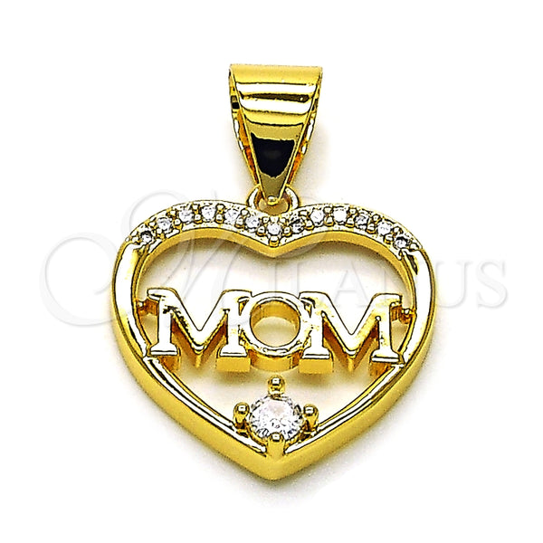 Gold Filled Pendant — Fancy Pendant Heart and Mom Design with White — main product view — SKU 154964 | Oro Laminado dije — elegante Pendant corazón and Mom diseño with blanco — SKU 154964