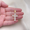 Oro Laminado Religious Pendant, Gold Filled Style Cross Design, with White Cubic Zirconia, Polished, Golden Finish, 05.342.0184.2