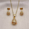 Oro Laminado Earring and Pendant Adult Set, Gold Filled Style Teardrop Design, with White Micro Pave, Polished, Golden Finish, 10.342.0164