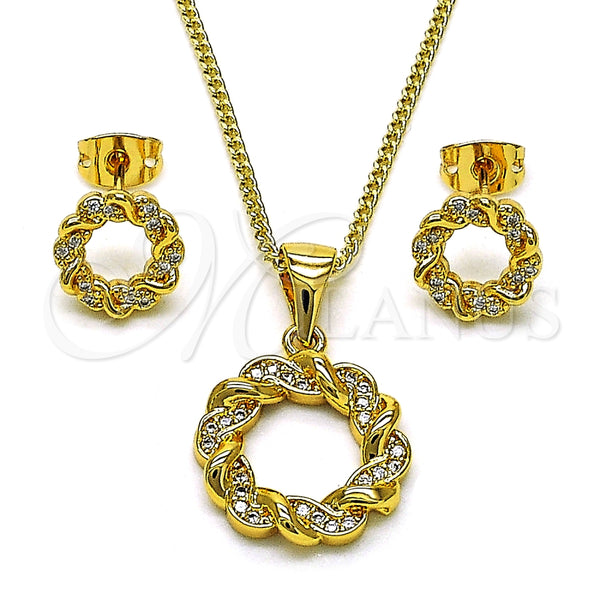 Oro Laminado Earring and Pendant Adult Set, Gold Filled Style Twist Design, Polished, Golden Finish, 10.342.0165