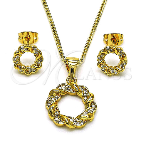 Oro Laminado Earring and Pendant Adult Set, Gold Filled Style Twist Design, Polished, Golden Finish, 10.342.0165